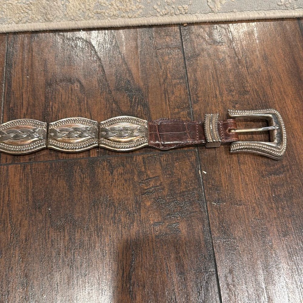 Vintage 90's Cowgirl Brighton Silver Metal & Leather Belt 1993 GUC